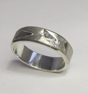 Silver and platinum Rustic wedding ring for men and women