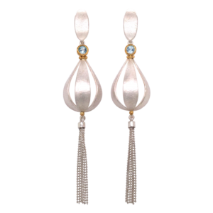 Seedcase earrings a symbol of changing seasons made with pure gold and silver and long tassels