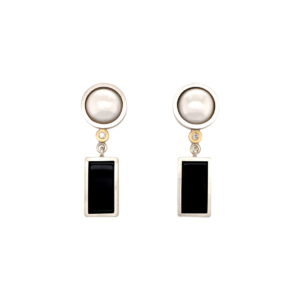 Pearl Onyx earrings, Deco style earrings, onyx earrings, pearl, diamond, onyx earrings, unique design earrings,