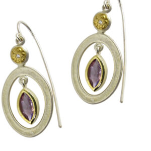 individual designed earrings, Amethyst earrings, diamond and amethyst, silver and gold earrings, diamond gold and silver earrings, silver earrings diamond ring