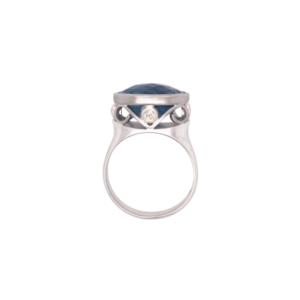 Checkerboard Aquamarine diamond ring in silver