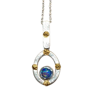 Crystal Opal Pendant SA with gold rosettes and a pure silver halo setting. Magnificent colour and joy in such a small treasure.