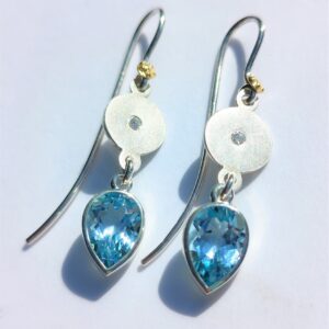 Blue Topaz earrings, topaz and diamond, diamond and topaz earrings, silver and gold earrings, silver earring