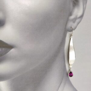Rhodolite Garnet, earrings, silver earrings, silver and gold earrings , diamonds in silver earrings