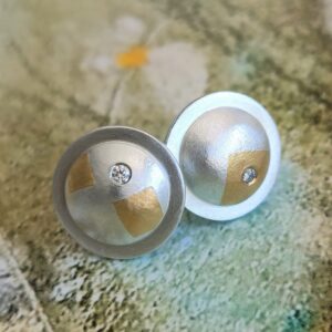 Contemporary Gold sterling silver diamond stud earrings
